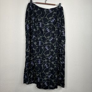 Vintage Maxi Skirt Black Flower Modest‎ Trad Wife 14 Cottage Core Church